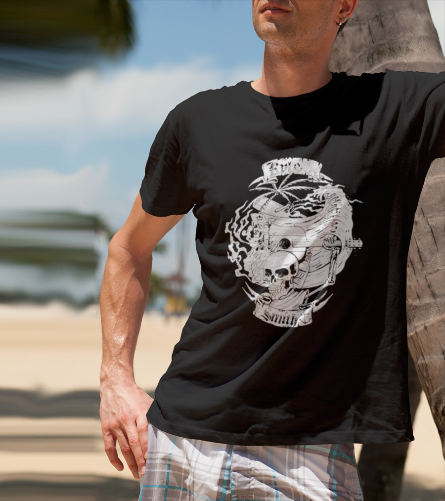 Kyle Smith Skull With Palm And Guitar Waves T-Shirt