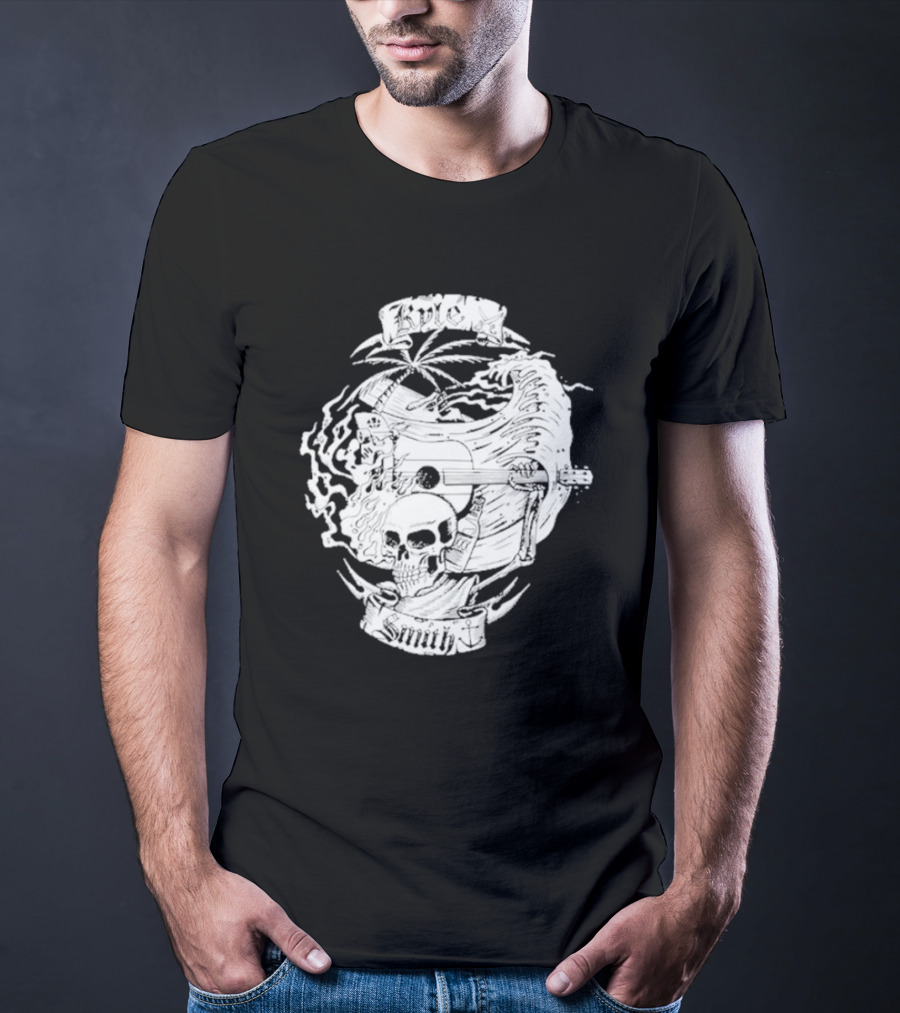Kyle Smith Skull With Palm And Guitar Waves T-Shirt
