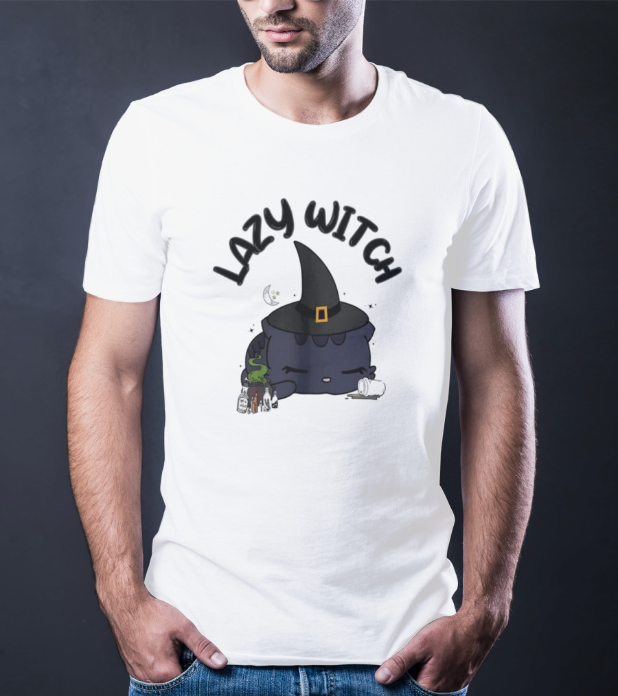 Lazy Witch Black Cat With Spellbinding Hat And Potion T-Shirt