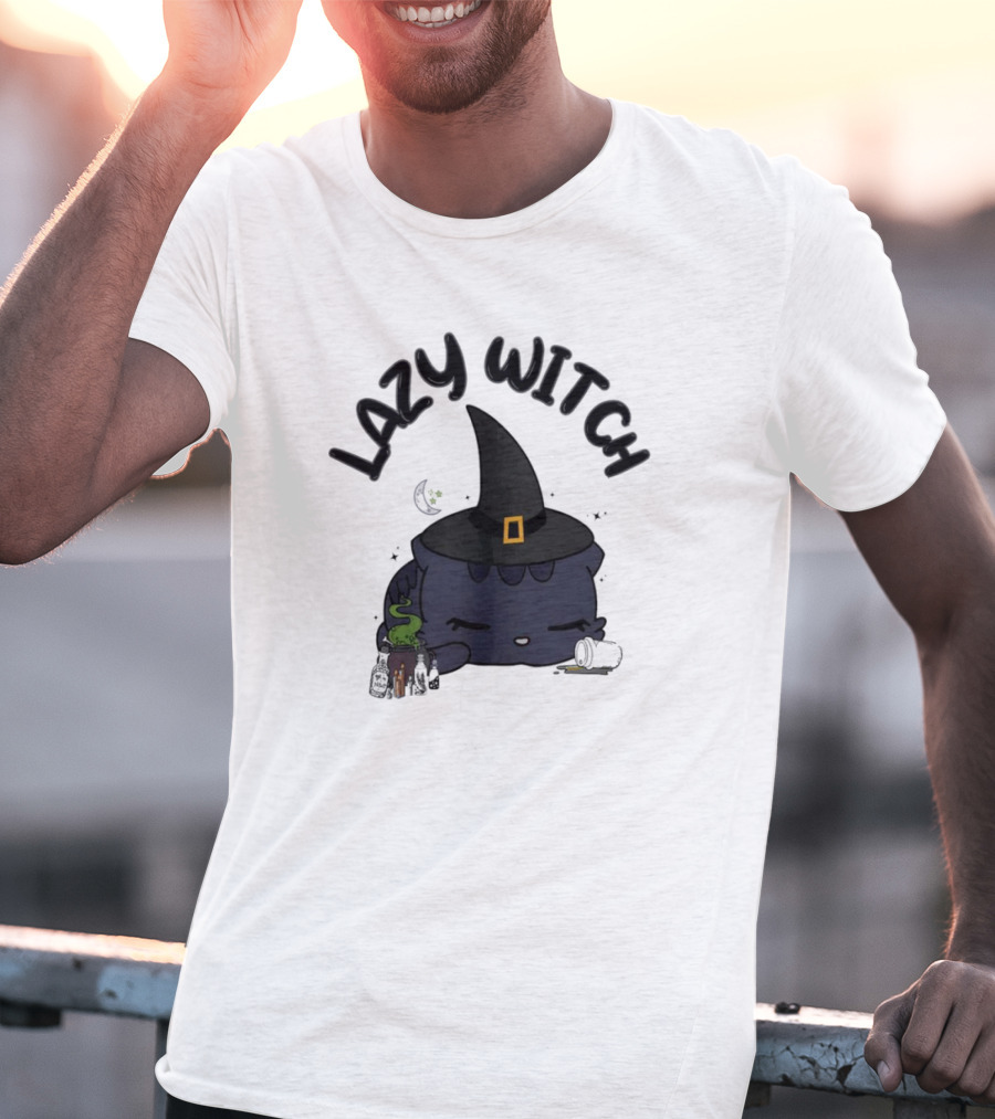 Lazy Witch Black Cat With Spellbinding Hat And Potion T-Shirt