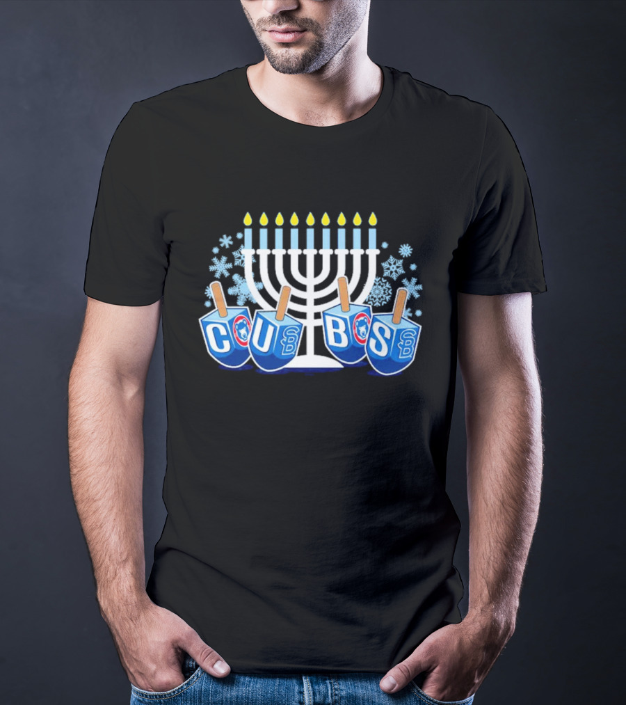 Chicago Cubs Hanukkah Celebration Menorah Dreidel Snowflakes T-Shirt