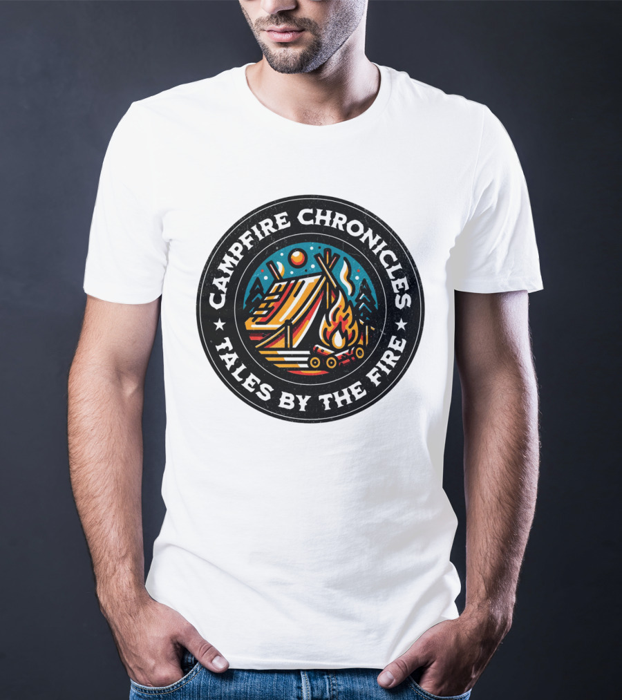 Campfire Chronicles Tales By The Fire Moonlit Tent And Bonfire Scene T-Shirt
