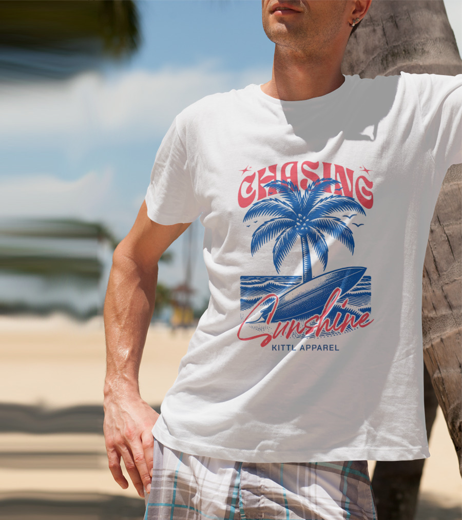 Chasing Sunshine Kittl Apparel Surfing Palm Tree Ocean Waves T-Shirt