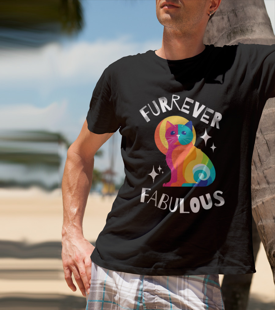 Furrever Fabulous Rainbow Cat With Stars T-Shirt