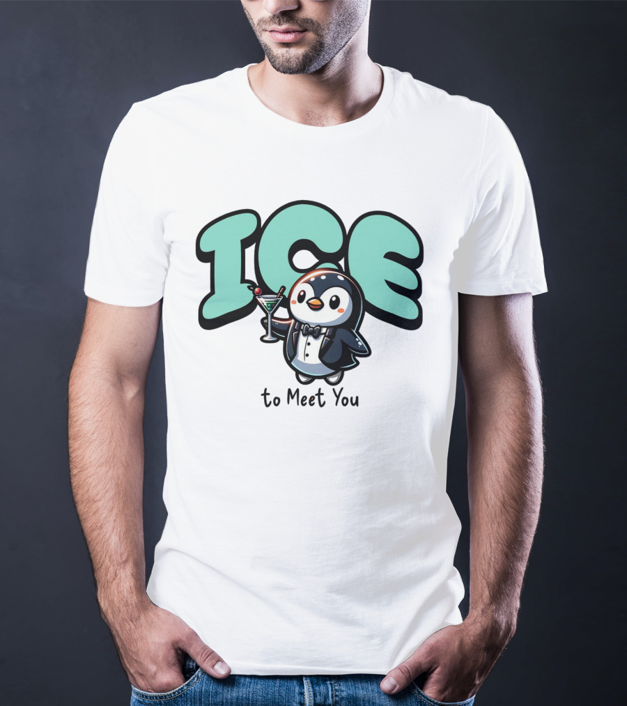 ICE To Meet You Penguin Martini Charm T-Shirt