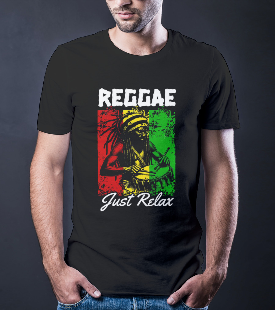 REGGAE Just Relax Rasta Drummer Red Yellow Green T-Shirt