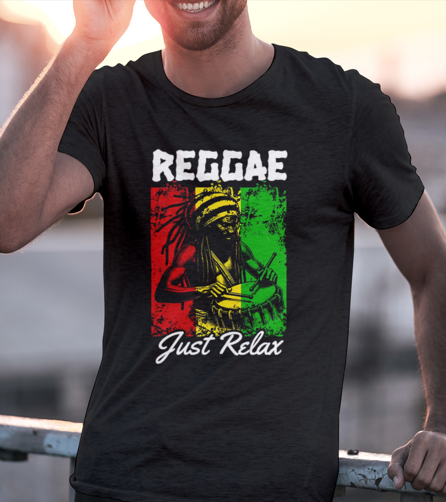REGGAE Just Relax Rasta Drummer Red Yellow Green T-Shirt