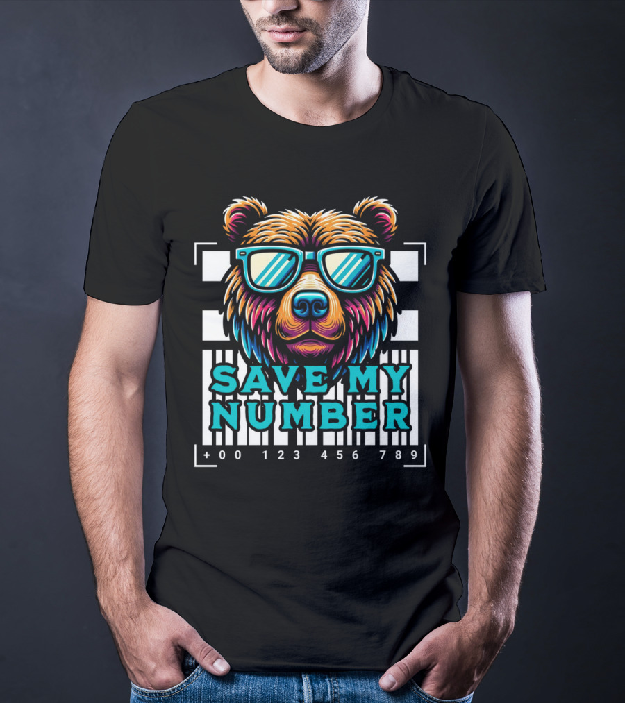Save My Number Barcode Bear With Sunglasses T-Shirt