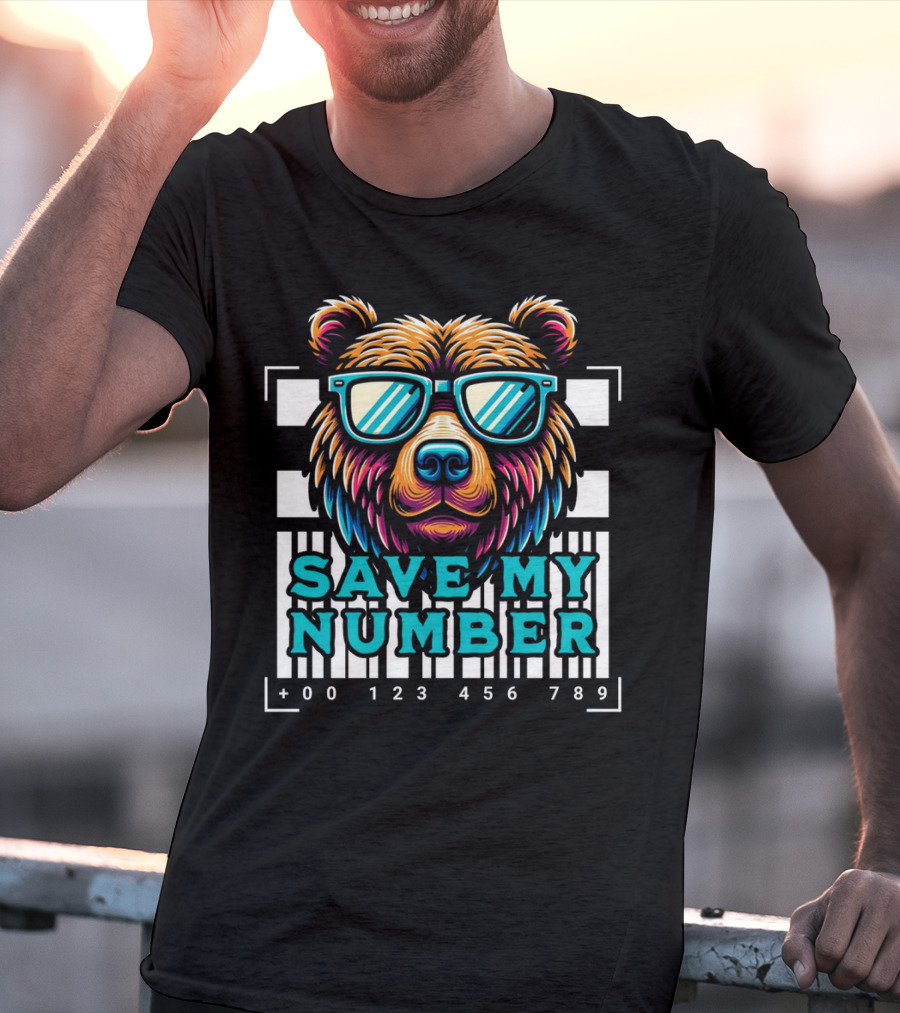 Save My Number Barcode Bear With Sunglasses T-Shirt