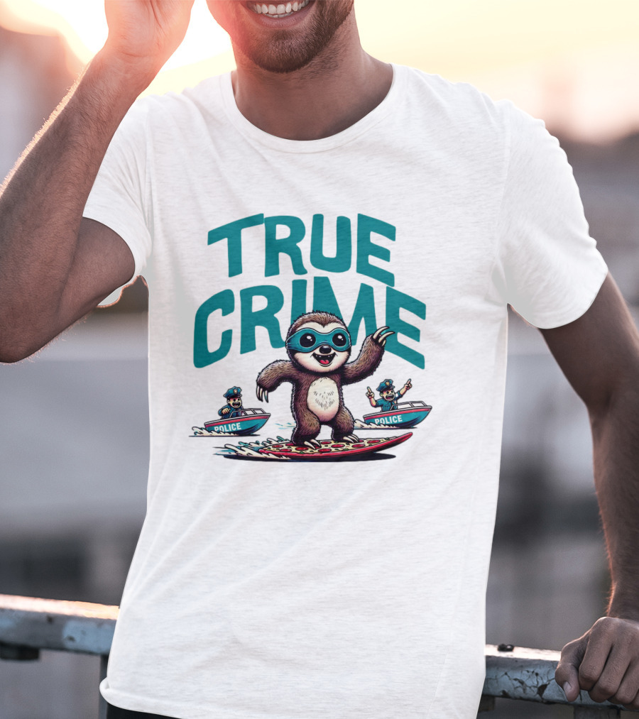 True Crime Sloth Surfing Police Chase T-Shirt