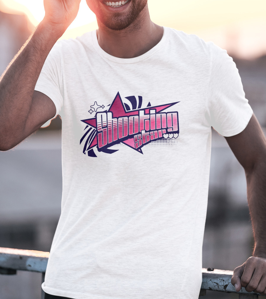 Shooting Star Pink Purple Stylized Text With Starburst Graphics T-Shirt