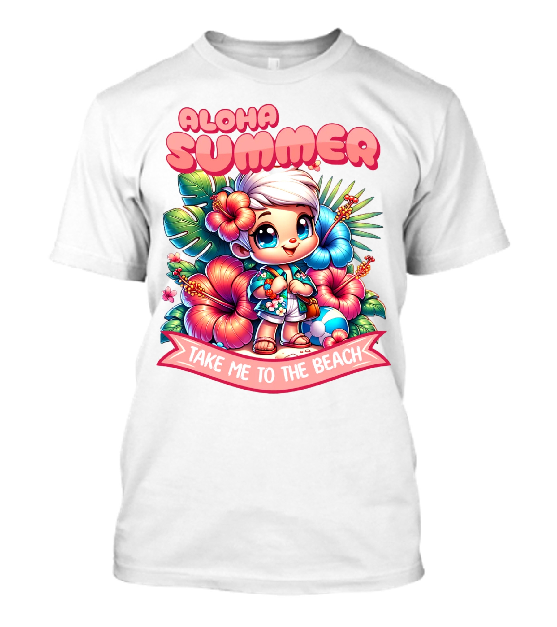 Aloha Summer Take Me To The Beach Hawaiian Tropical Cartoon T-Shirt