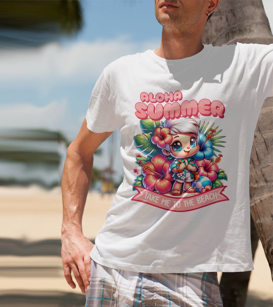 Aloha Summer Take Me To The Beach Hawaiian Tropical Cartoon T-Shirt