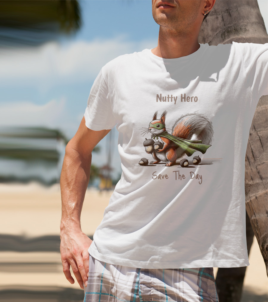 Nutty Hero Save The Day Squirrel With Mask And Cape T-Shirt
