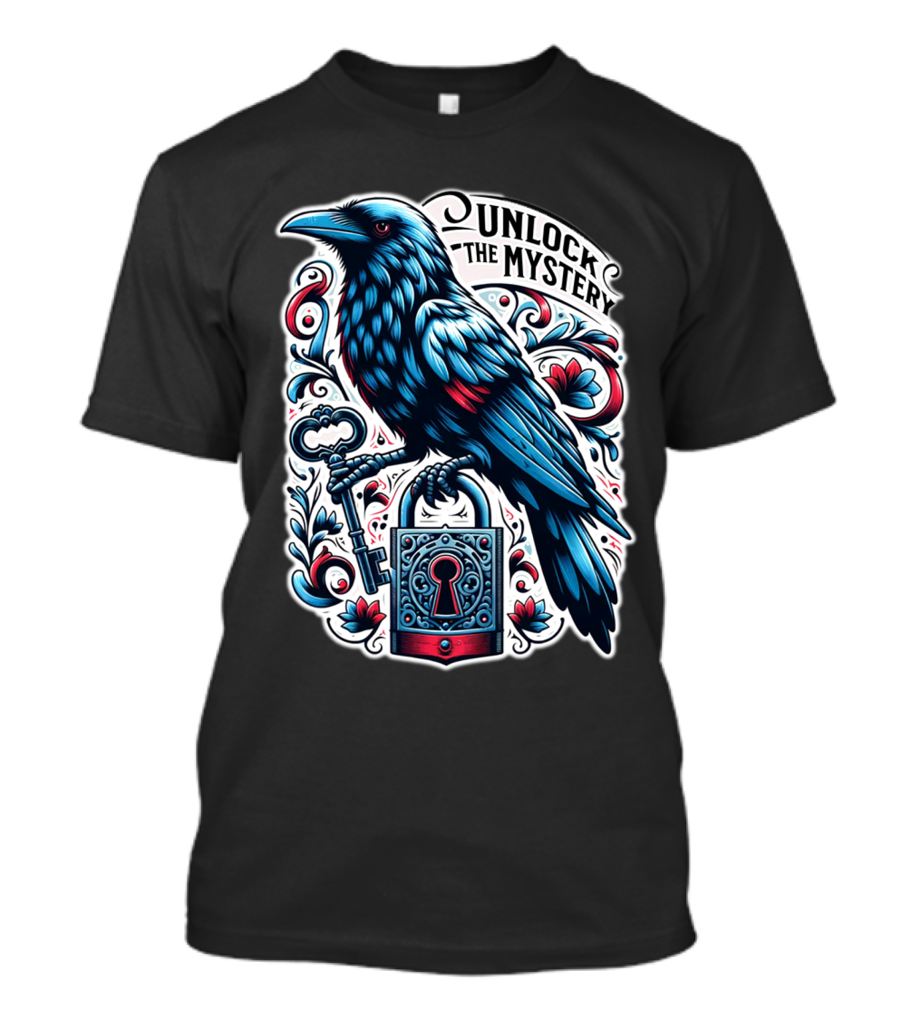 Unlock The Mystery Raven Holding Key And Lock With Ornate Floral T-Shirt