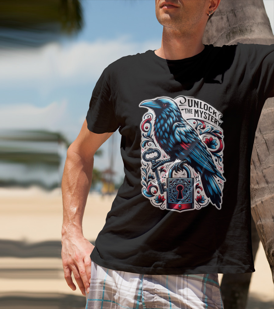 Unlock The Mystery Raven Holding Key And Lock With Ornate Floral T-Shirt