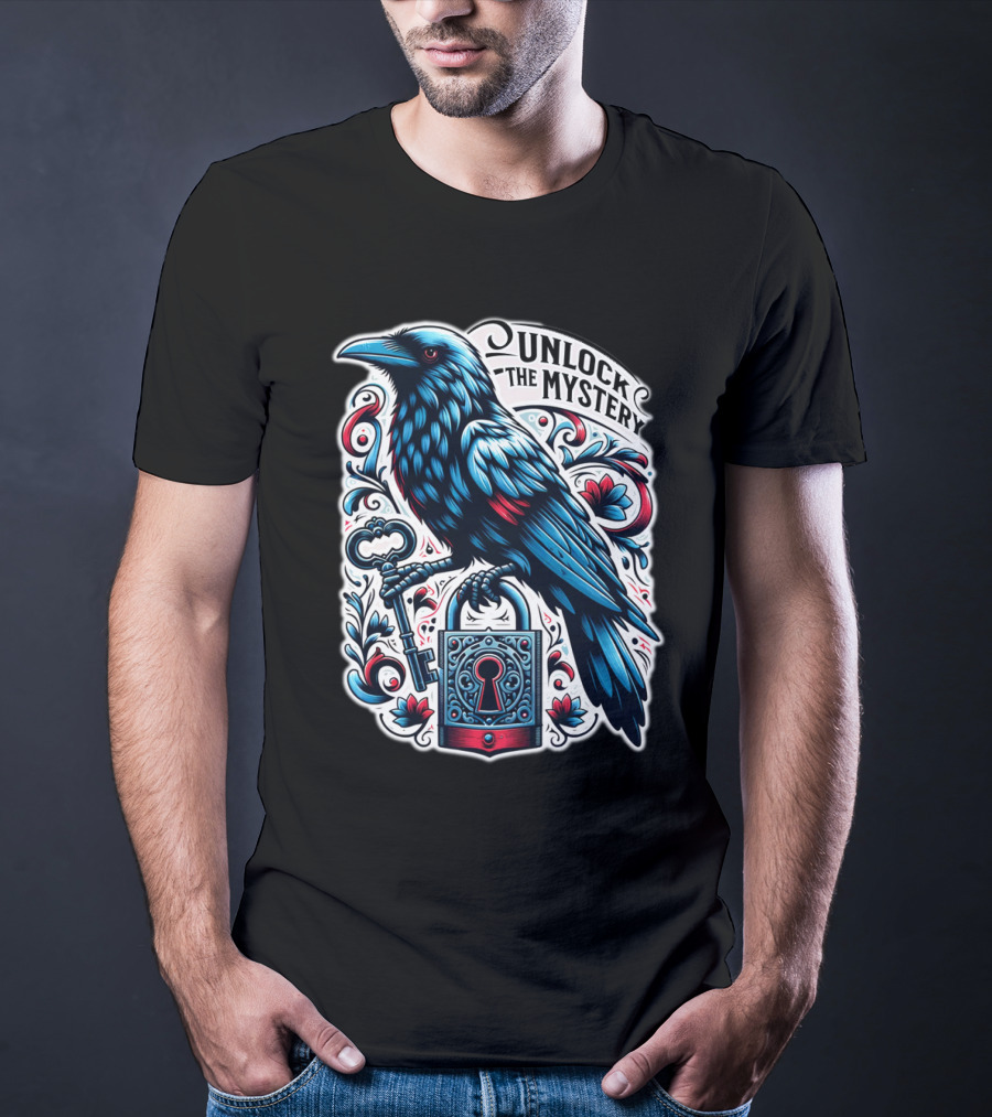 Unlock The Mystery Raven Holding Key And Lock With Ornate Floral T-Shirt