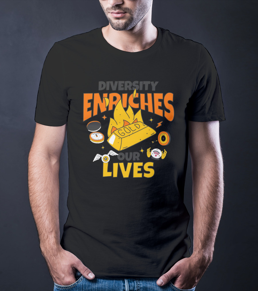 Diversity Enriches Our Lives Gold Flames Wings Compass T-Shirt