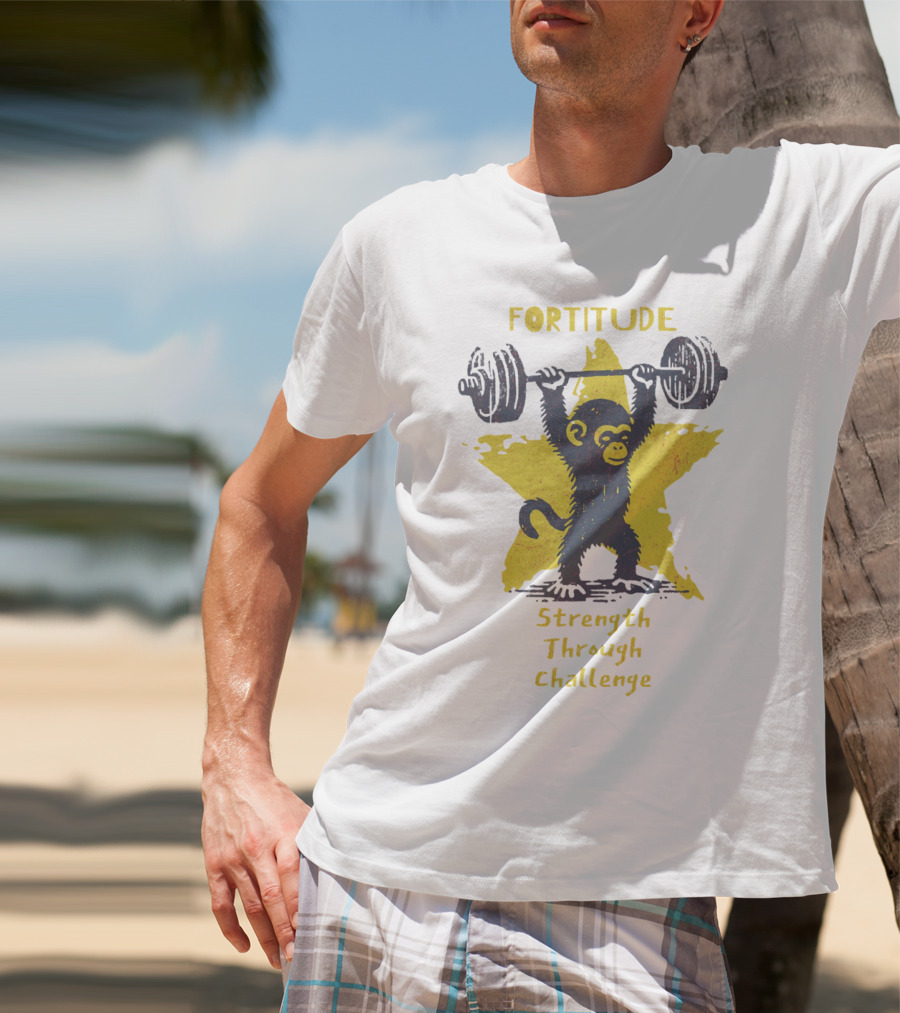 Fortitude Strength Through Challenge Monkey Weightlifting Star T-Shirt