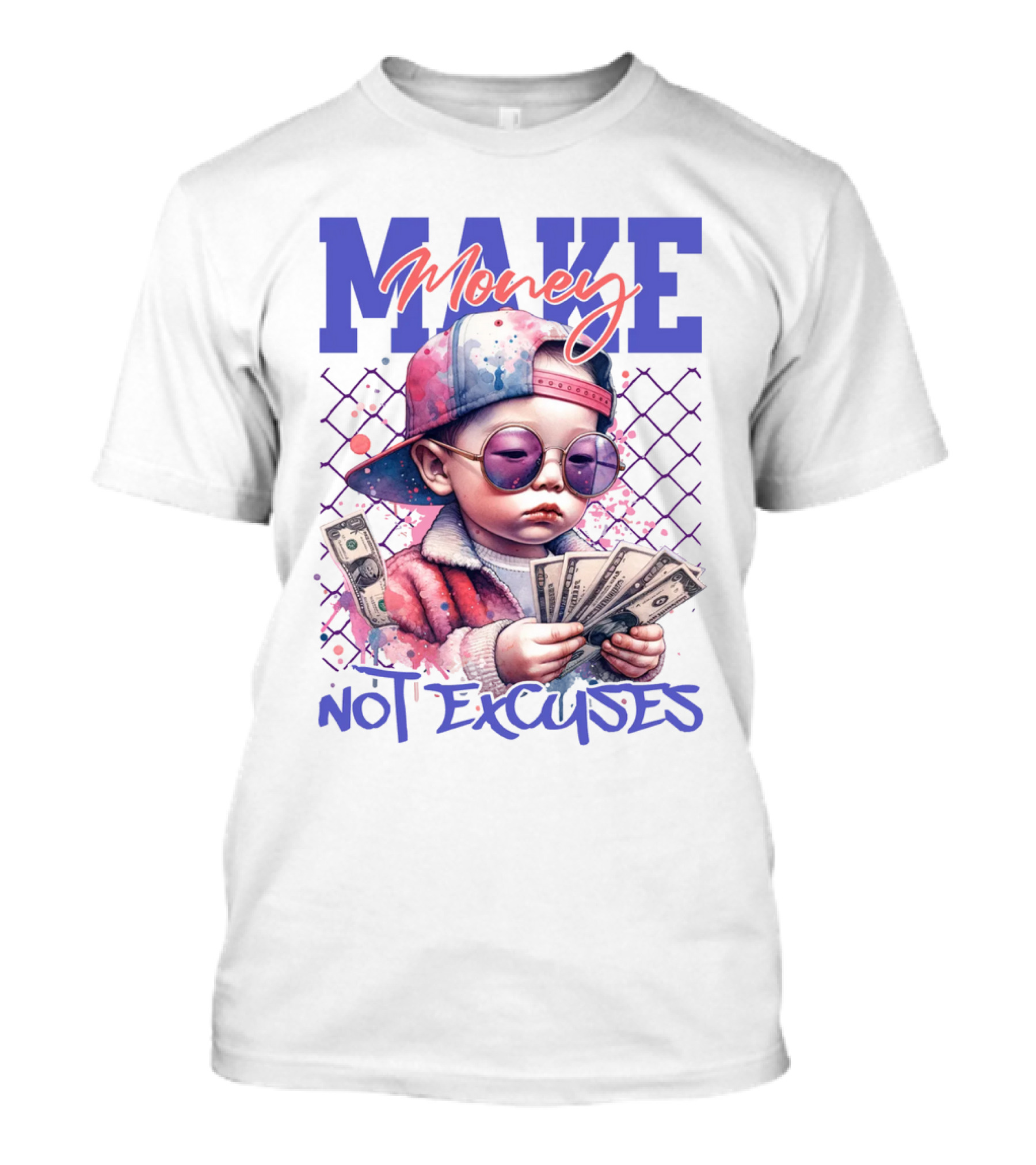 MAKE Money NOT EXCUSES Kid With Sunglasses Counting Cash T-Shirt