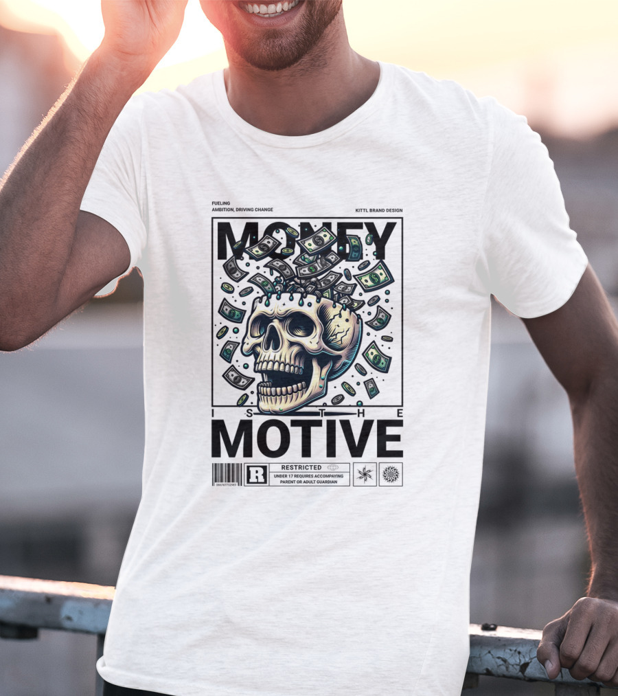 MONEY IS THE MOTIVE SKULL WITH FALLING CASH RESTRICTED T-Shirt