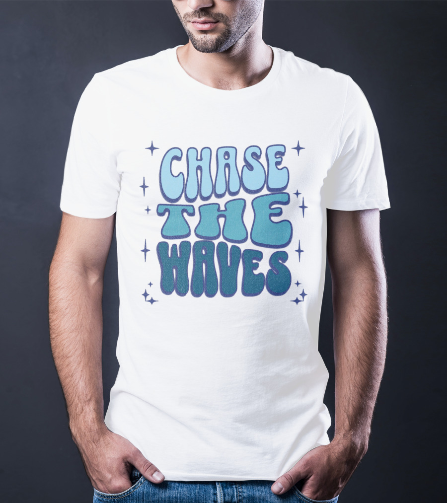 Chase The Waves Retro Font Star Accents T-Shirt