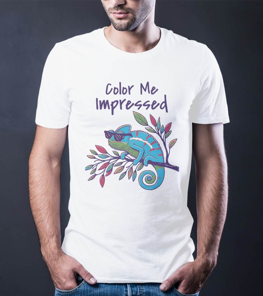 Color Me Impressed Chameleon With Sunglasses On Colorful Branch T-Shirt