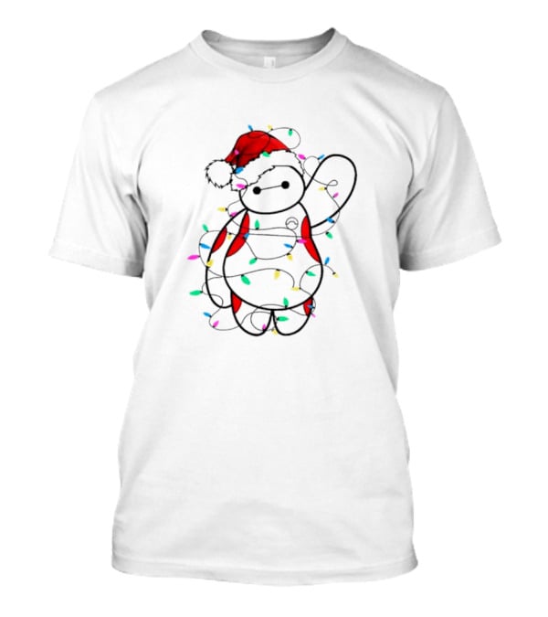 Baymax Wrapped In Christmas Lights Santa Hat T-Shirt