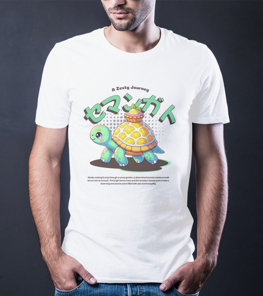 A Zesty Journey Tortoise With Lemon Back And Japanese Text T-Shirt