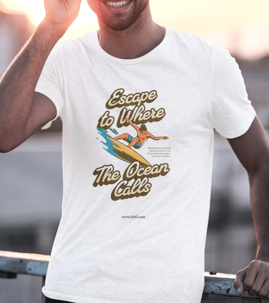Escape To Where The Ocean Calls Surfer Retro Beach T-Shirt