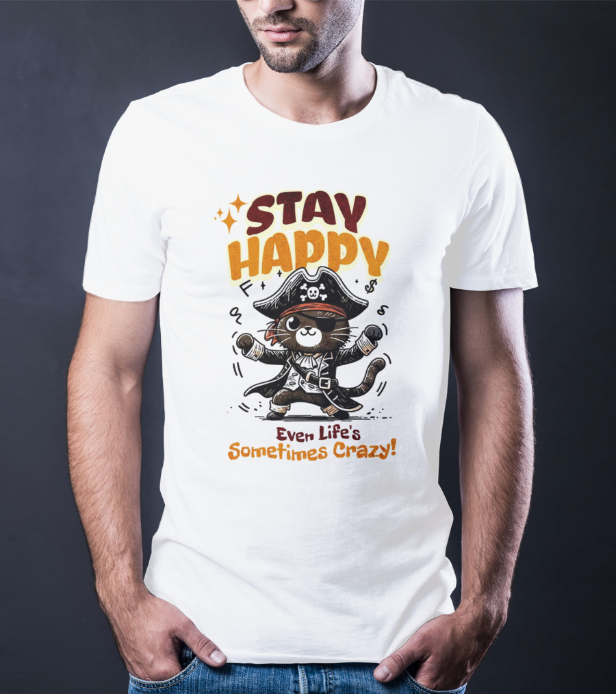 STAY HAPPY Even Life's Sometimes Crazy Pirate Cat T-Shirt