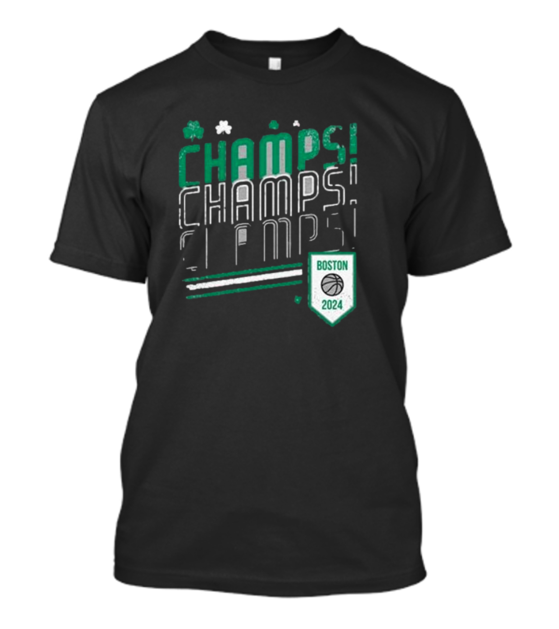 Boston Celtics ’24 Champs Champs Champs Basketball Shield T-Shirt