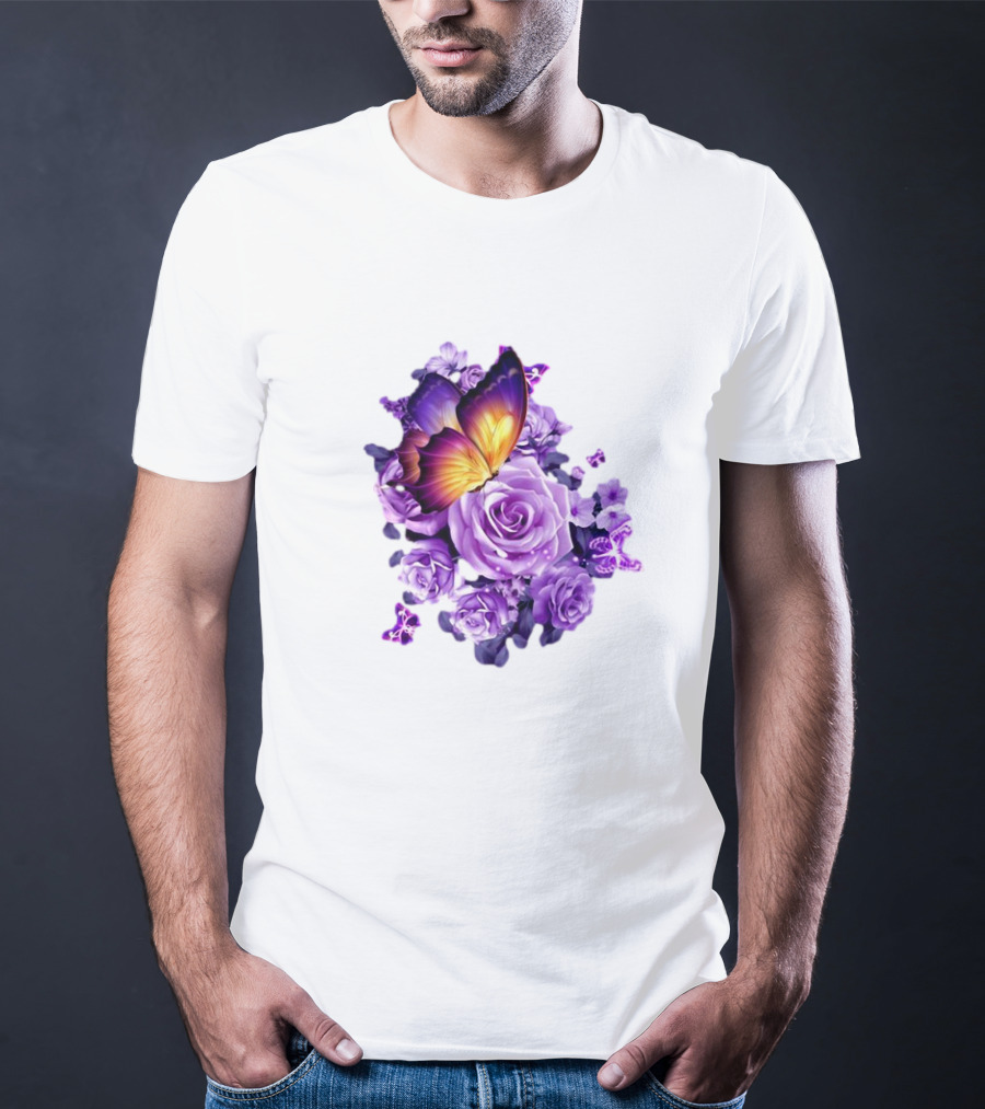 Butterfly Purple Rose Blossoms Floral Arrangement T-Shirt