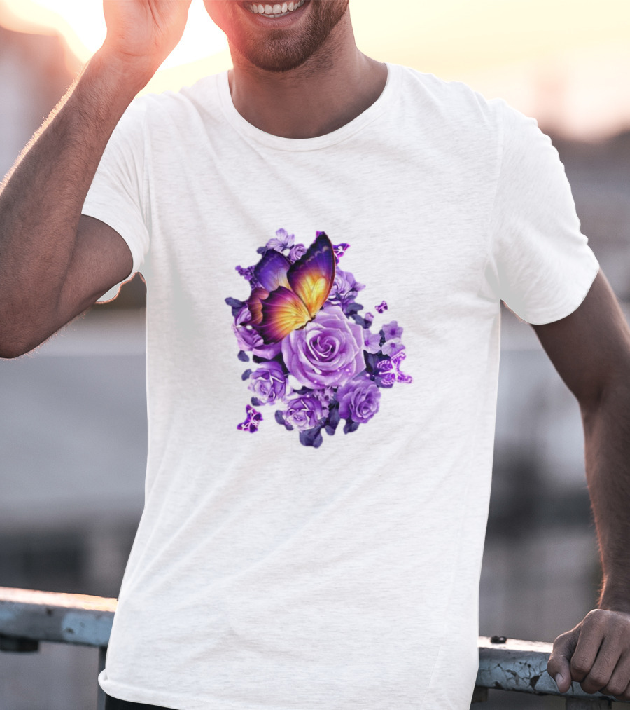 Butterfly Purple Rose Blossoms Floral Arrangement T-Shirt