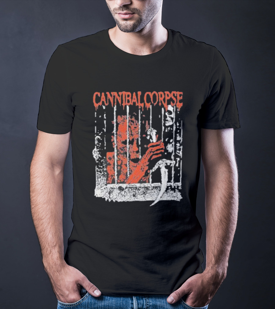 Cannibal Corpse Bloody Kill Cell Prison Bars Skeleton Knife T-Shirt
