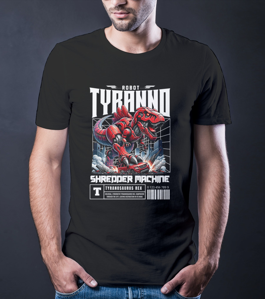 Robot Tyranno Shredder Machine Colossal Cybernetic Tyrannosaurus Rex Rampaging Through The City T-Shirt