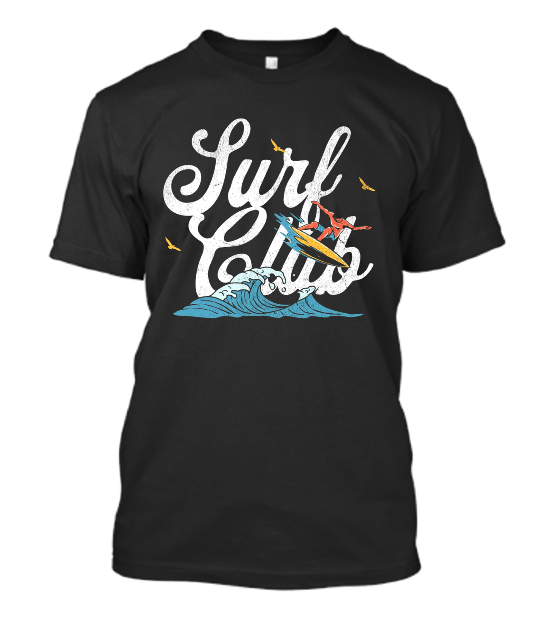 Surf Club Vintage Surfing Wave With Seagulls And Surfer T-Shirt