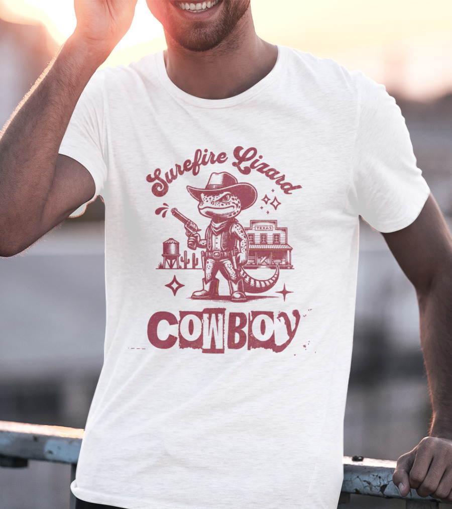 Surefire Lizard Cowboy TexasWestern Scene T-Shirt