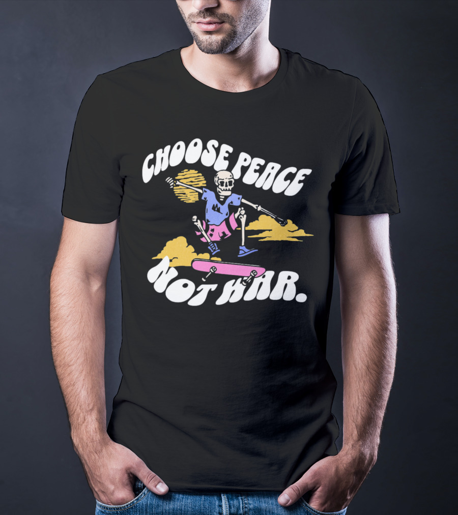 Choose Peace Not War Skeleton Skateboarding Sunset Cloud T-Shirt