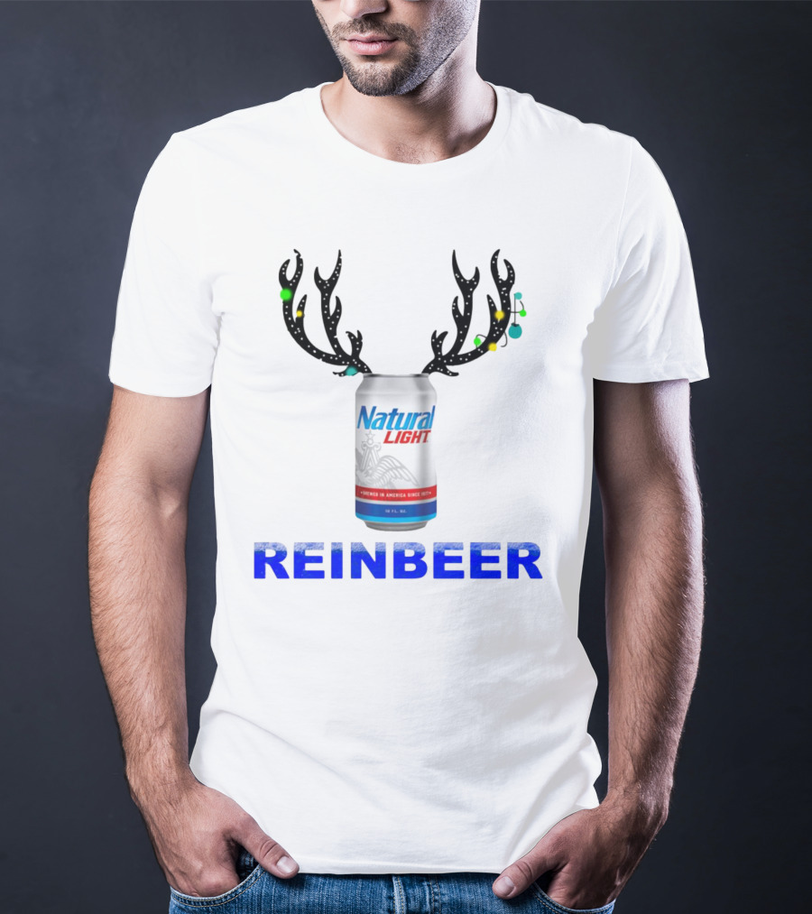 Natural Light Holiday Reinbeer Can Antlers Christmas T-Shirt