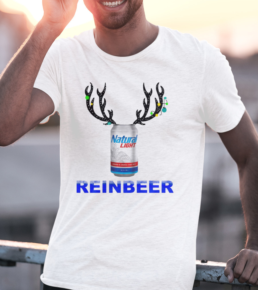 Natural Light Holiday Reinbeer Can Antlers Christmas T-Shirt