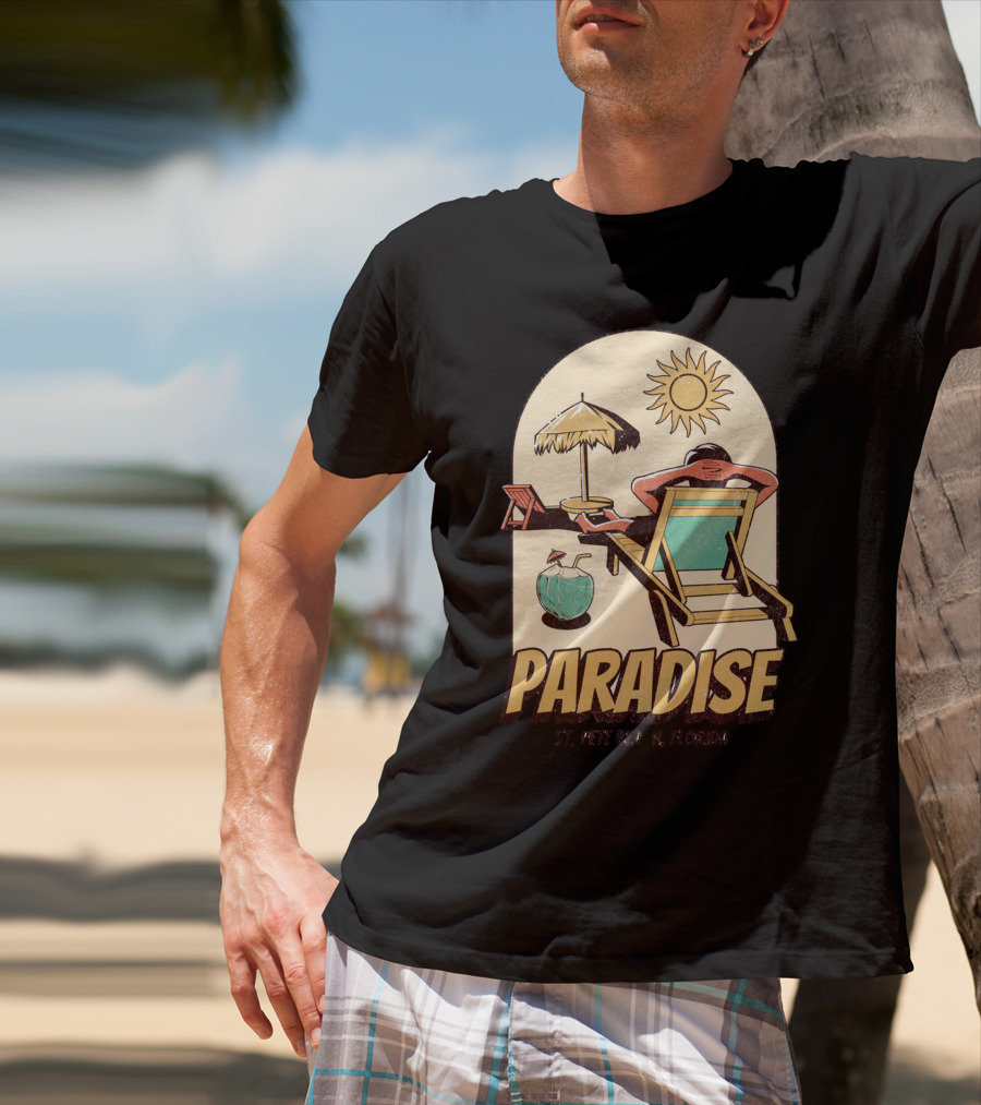 Paradise St. Pete Beach Florida Retro Sun Lounger And Cocktail Scene T-Shirt