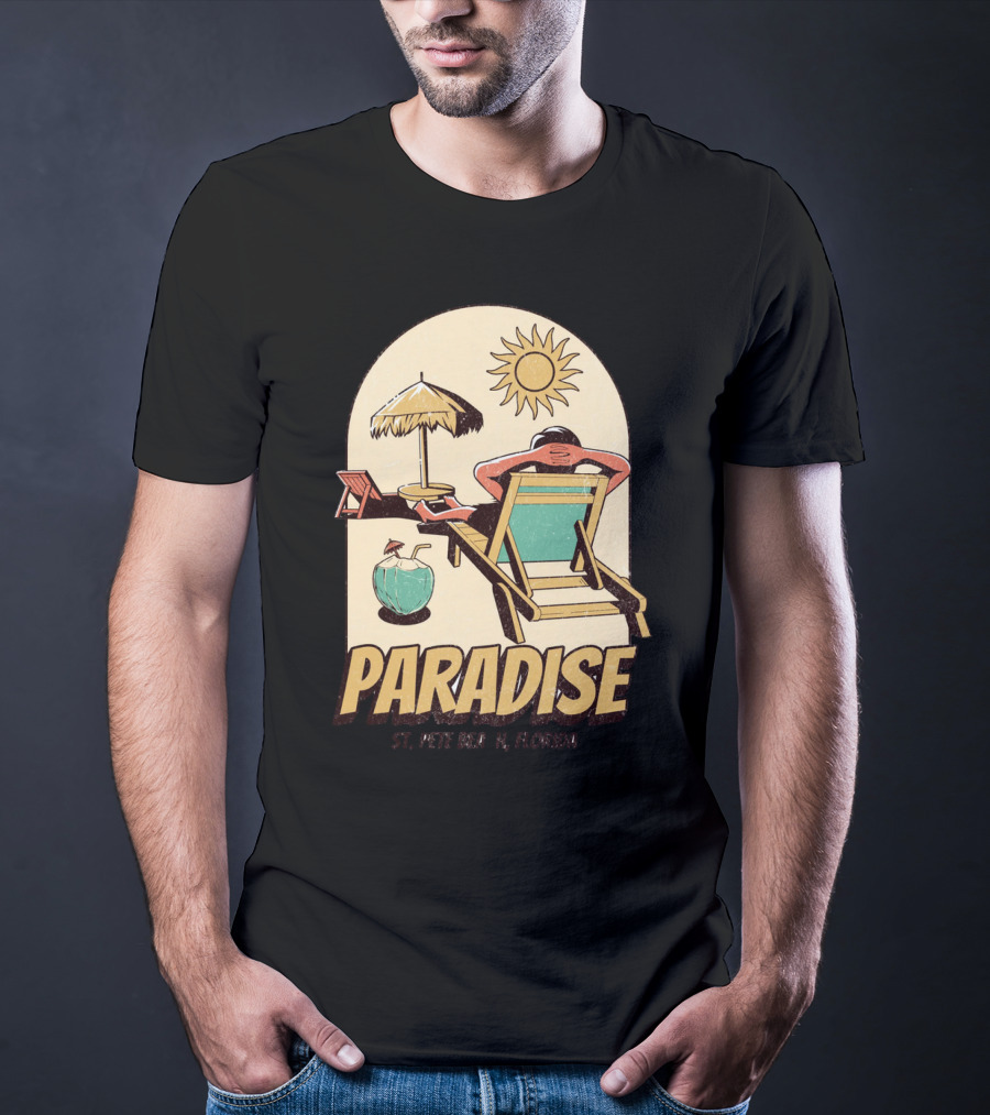 Paradise St. Pete Beach Florida Retro Sun Lounger And Cocktail Scene T-Shirt