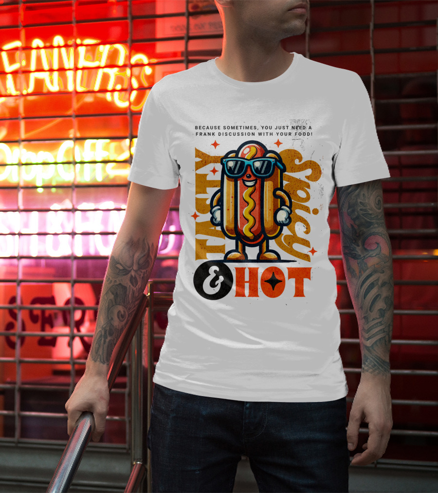 Highly Spicy And Hot Retro Funny Hot Dog Fast Food Mascot Character T-Shirt