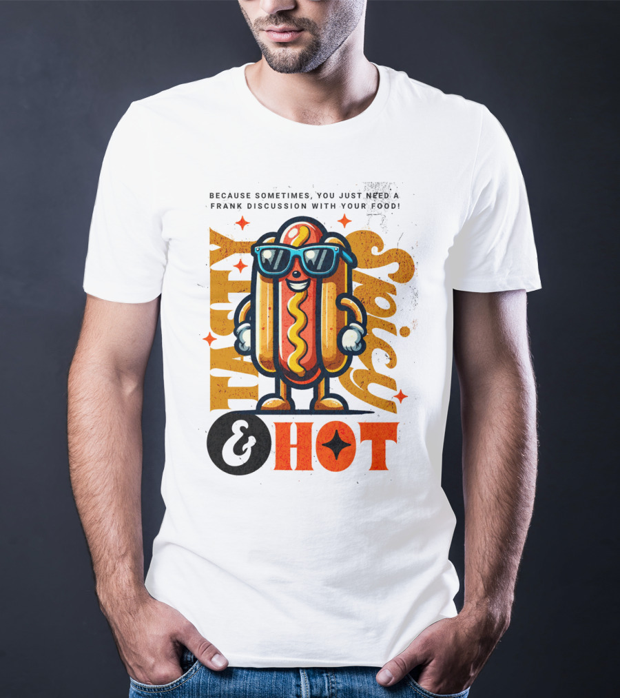 Highly Spicy And Hot Retro Funny Hot Dog Fast Food Mascot Character T-Shirt