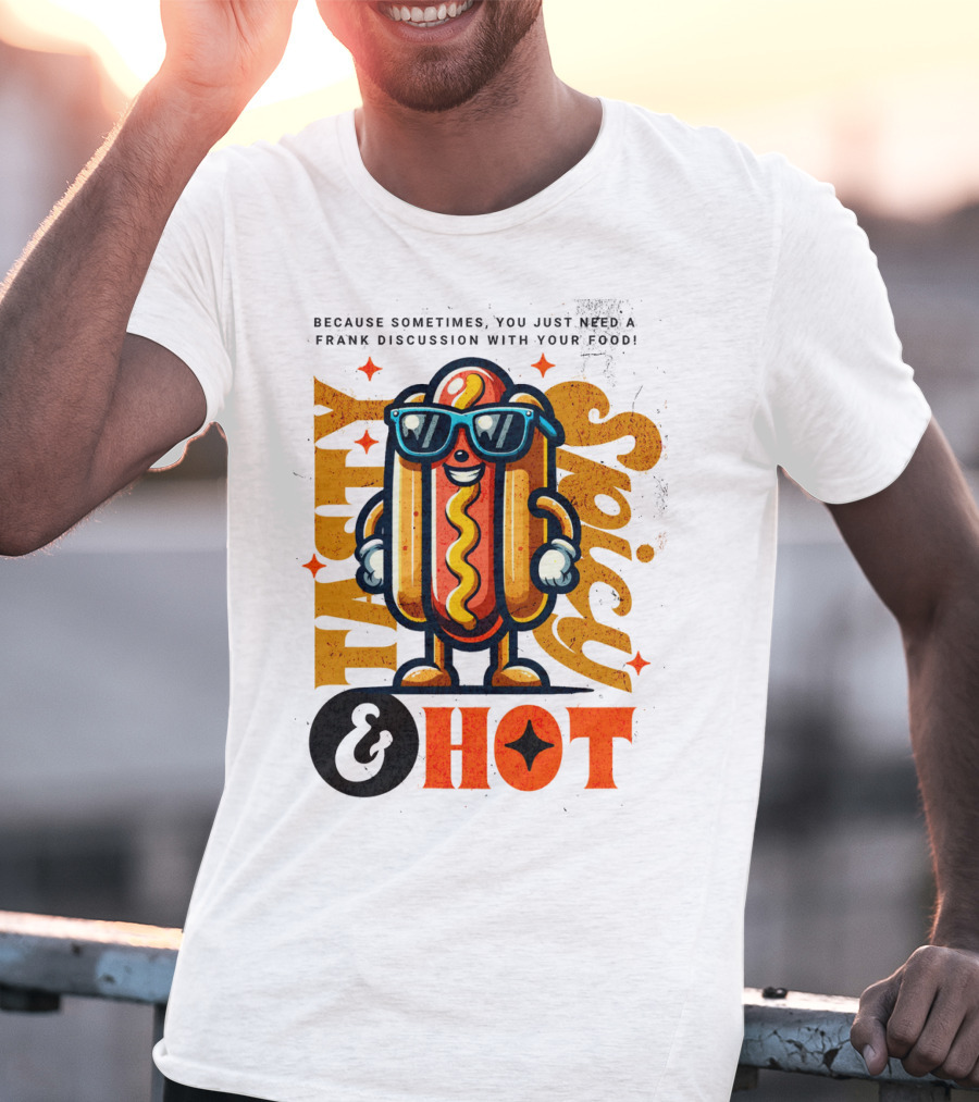 Highly Spicy And Hot Retro Funny Hot Dog Fast Food Mascot Character T-Shirt