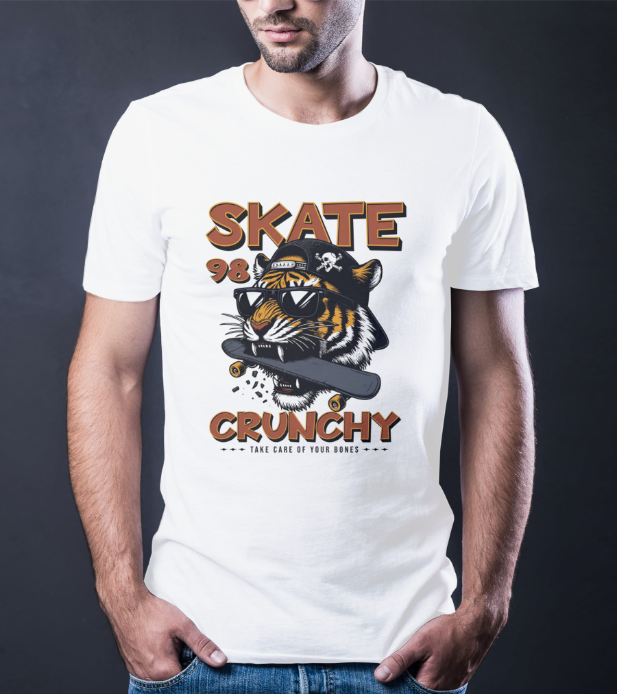 SKATE 98 CRUNCHY Tiger Take Care Of Your Bones T-Shirt