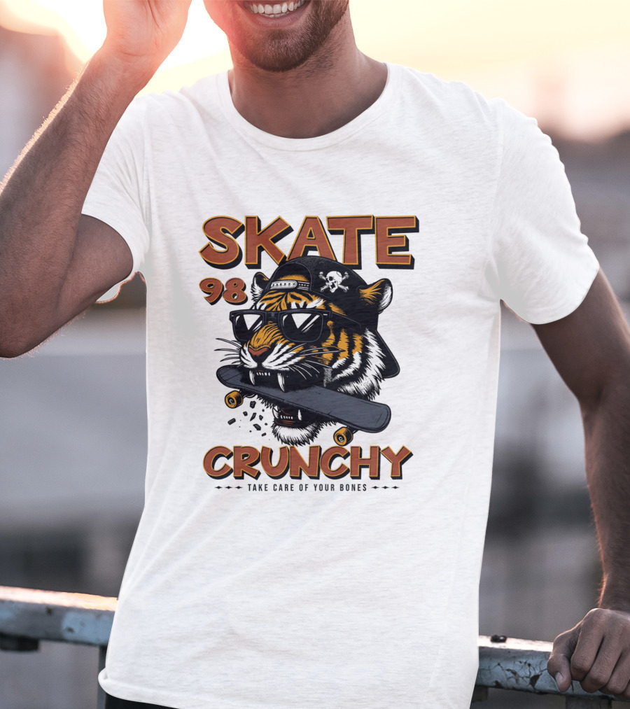 SKATE 98 CRUNCHY Tiger Take Care Of Your Bones T-Shirt