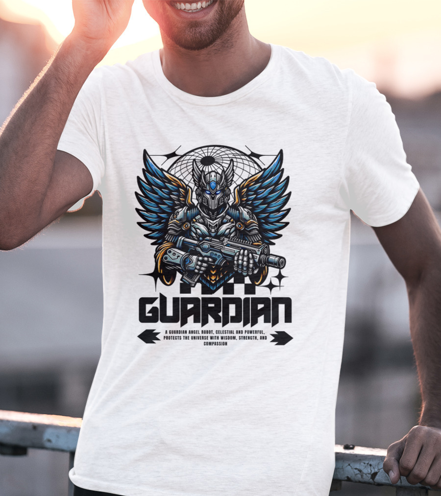 Guardian Angel Robot Celestial And Powerful Protects The Universe With Wisdom Strength And Compassion T-Shirt