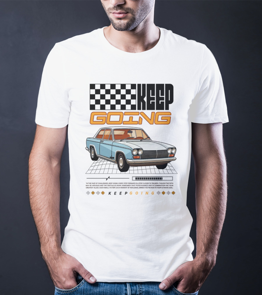 KEEP GOING Retro Car Classic Style Checkerboard Racing Elements T-Shirt